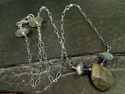 16" Labradorite, Crystal, Sterling Silver Necklace