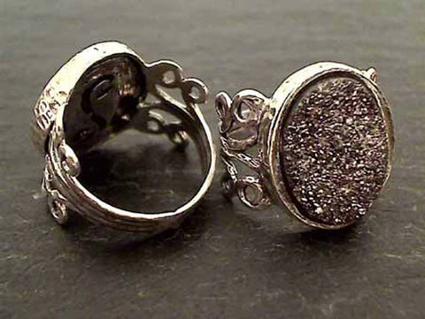 Size 9 Druzy Quartz, Sterling Silver Ring