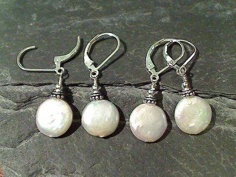Coin Pearl, Sterling Silver Earrings