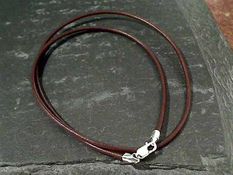 18" 2mm Brown Leather Cord, Sterling Clasp