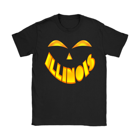 Illinois State Jack O' Lantern Pumpkin Face Halloween Costume Shirt - Women's Sized Tee