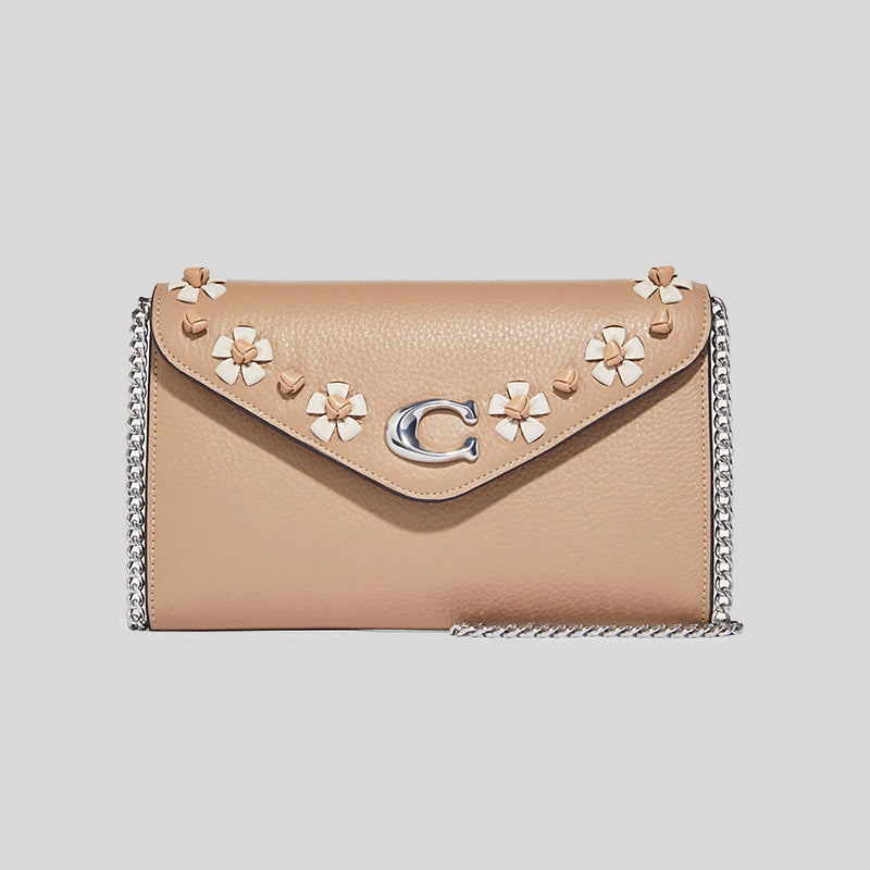 Coach Tammie Clutch Crossbody With Floral Whipstitch Taupe Multi CA026