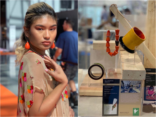 Fashion Runway show and Sustainability display at NY NOW 2019. Channapatna handcrafted lacquered wooden jewelry.