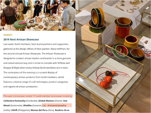 Nest Artisan Showcase at Mara Hoffman's New York office. Channapatna handcrafted lacquered wooden jewelry.
