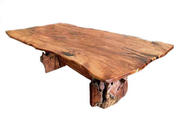 Root Live Edge Mesquite Rustic Dining Table Copper Inlay La