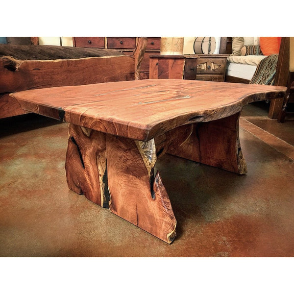 Live Edge Mesquite Wood Coffee Table With Slab Base La Casona