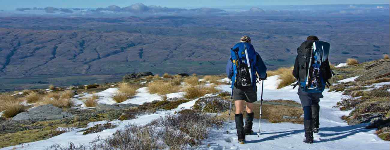 People hiking in countryside 