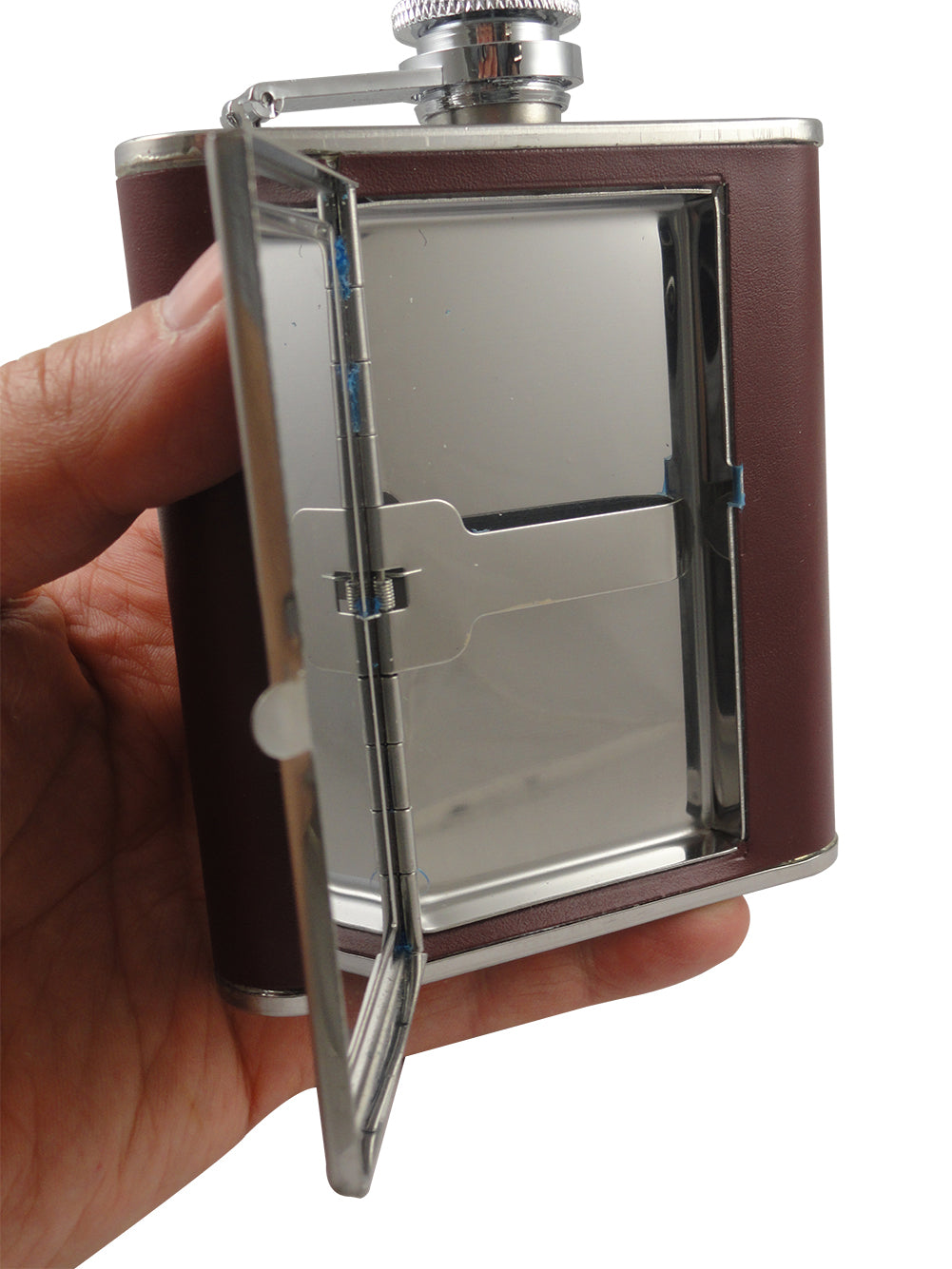 Flask with Built in Cigarette Case (Brown, 5oz) (For Regular Size Cigarettes)