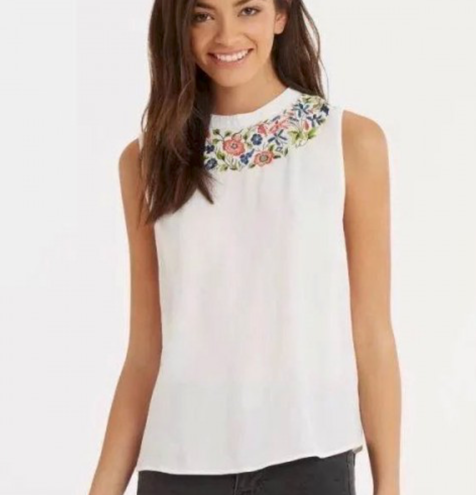 high neck embroidered top