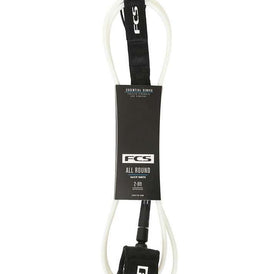 FCS All Round Essential 6ft Surfboard Leash - White & Black