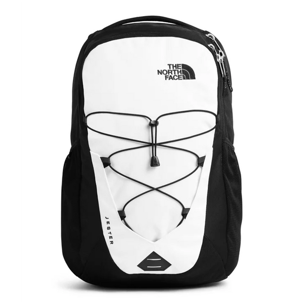 white and black north face backpack