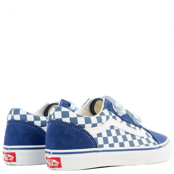 blue old skool vans checkerboard