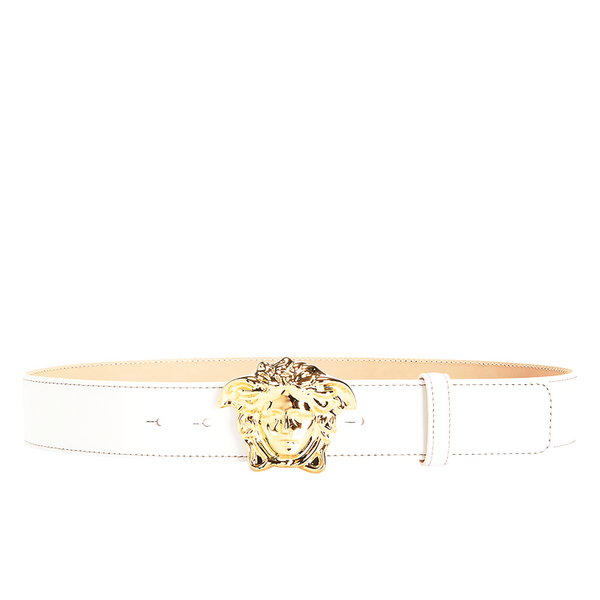 white versace belt gold medusa head