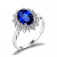 PRINCESS DIANA WILLIAM KATE MIDDLETON'S 3.2CT CREATED BLUE SAPPHIRE ENGAGEMENT 925 STERLING SILVER RING