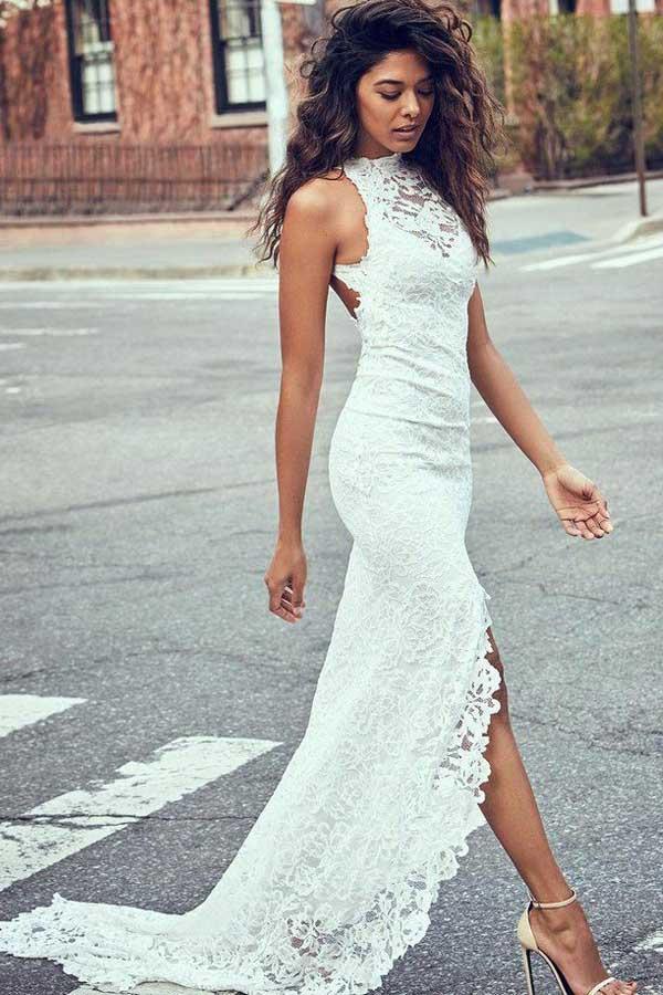 white lace backless prom dress