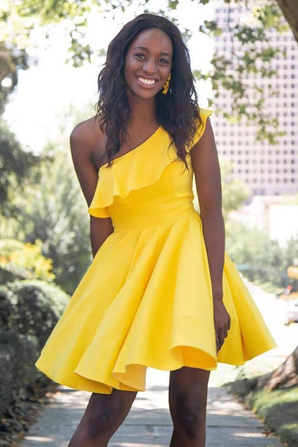 yellow short prom dress