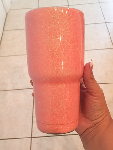 Custom Peach Glitter dipped Tumbler
