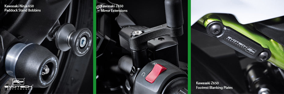 Evotech Kawasaki Ninja 650 Z650 Paddock Stand Bobbin Mirror Extensions Footrest Blanking Plate Motorcycle Accessories 