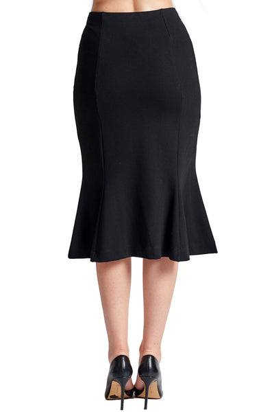 Simona Maghen Women's Everyday Verstaile Midi Mermaid Knit Ponte Skirt  Black XS-L