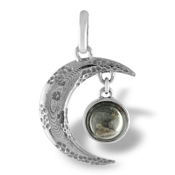 With 18" Sterling Rope Chain Moon Pendant with real lunar meteorite granules