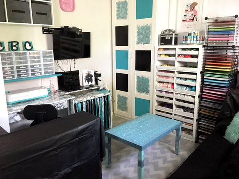 Teal and aqua craft room makeover