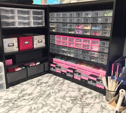 Pink and black embellishment storage