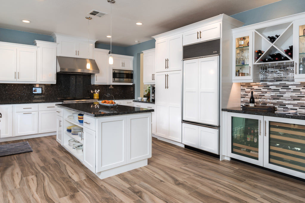 San Ramon CA Kitchen Remodel with White Painted Cabinets Wine Bar Built In Refrigerator by Nivin Velasquez Venue