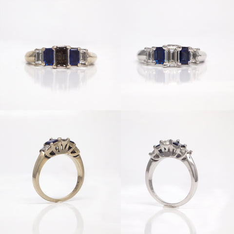 jewelry restoration diamond and sapphire engagement ring