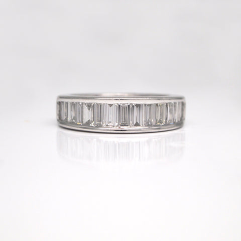 channel set emerald-cut diamond band ring