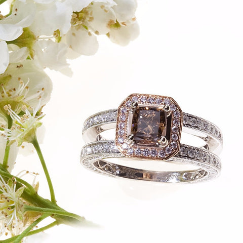 cognac diamond engagement ring