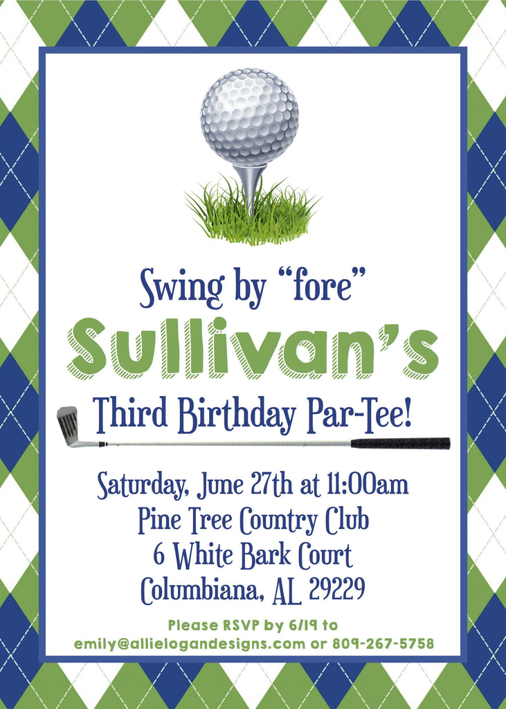 Golf-Themed Birthday Invitations | Allie Logan Designs