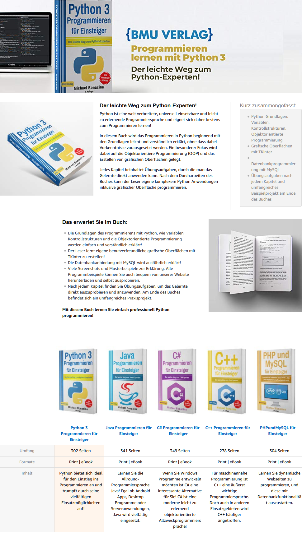 Phyton 3 Programmieren Lernen Michael Bonacina BMU Verlag Bestseller