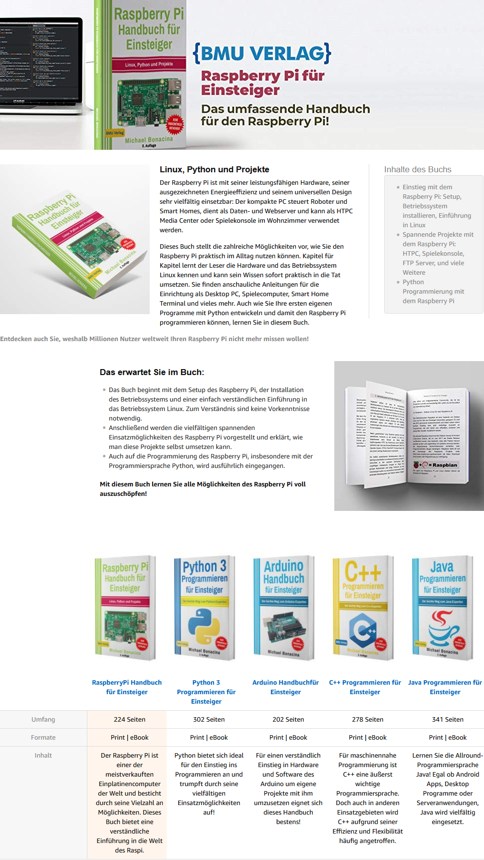 Raspberry Pi Handbuch für Einsteiger Michael Bonacina BMU Verlag Bestseller