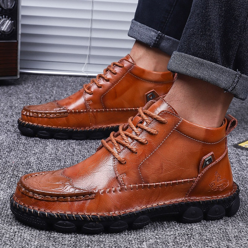 Kaaum Men's Plus Size Leather Ankle Boots