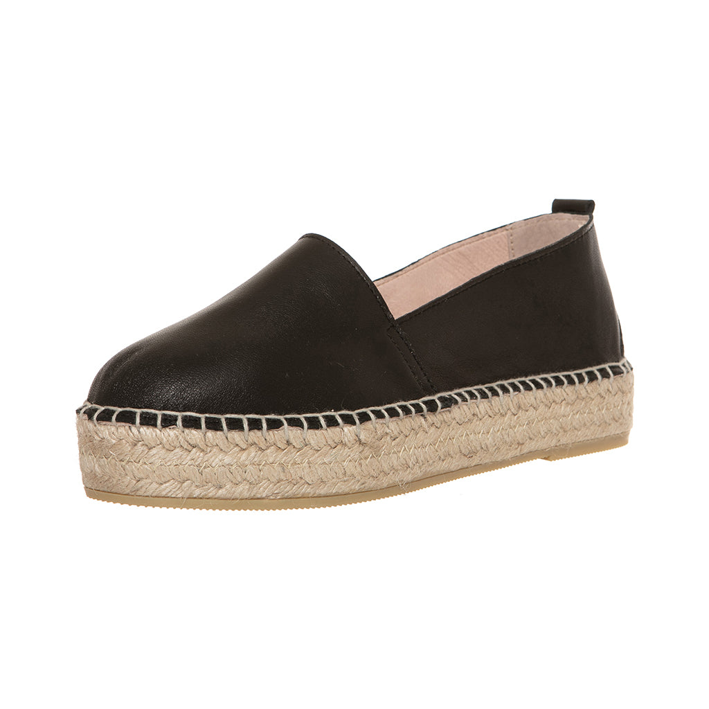 black leather espadrilles