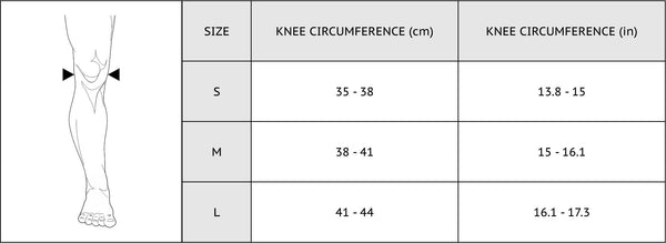 knee support size chart