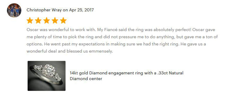 Engagement ring 5 star customer testimonial