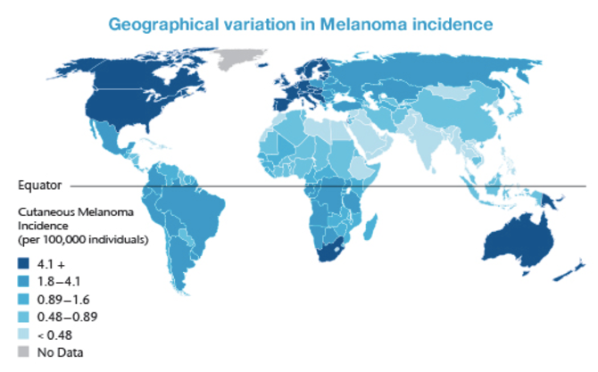 map identifying melanoma risk rates