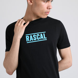 Mens Essential Large Logo Tee | Black Cyan Blue