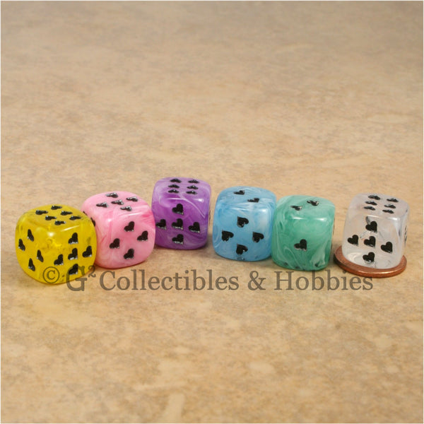 6 Colors RPG Game 16mm D6 Chessex NEW Set of 6 Cirrus Swirl w/ Heart Pips Dice 