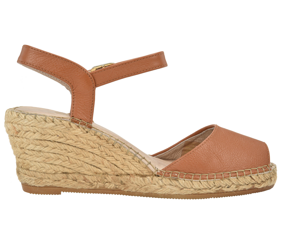 Ana Cognac Leather Wedge espadrille 