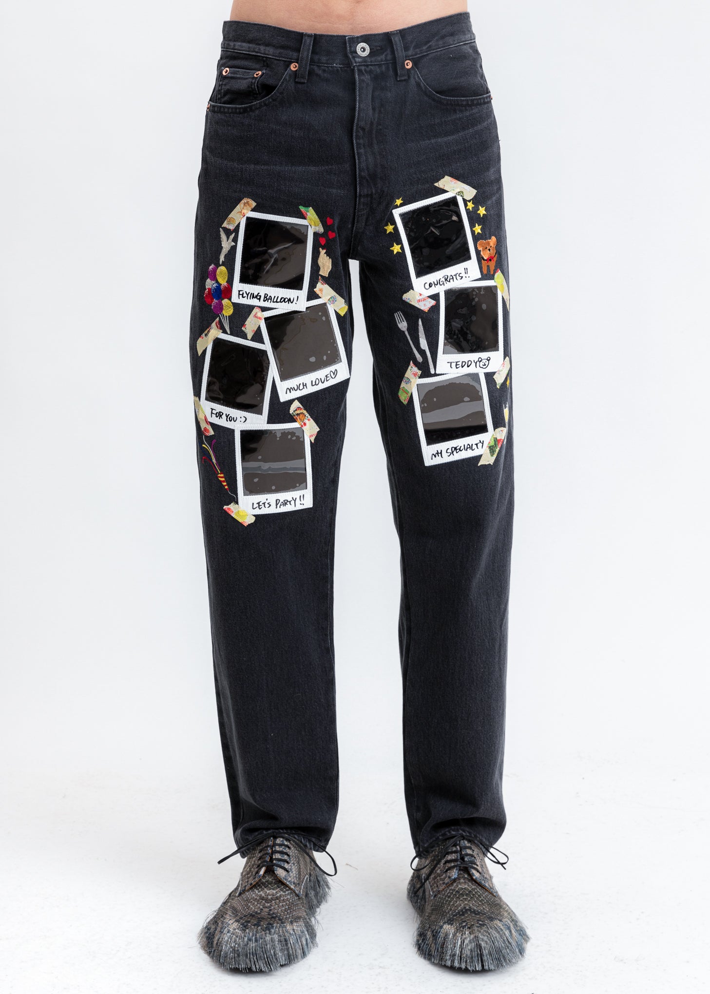 Black Memorial Polaroid Denim Pants