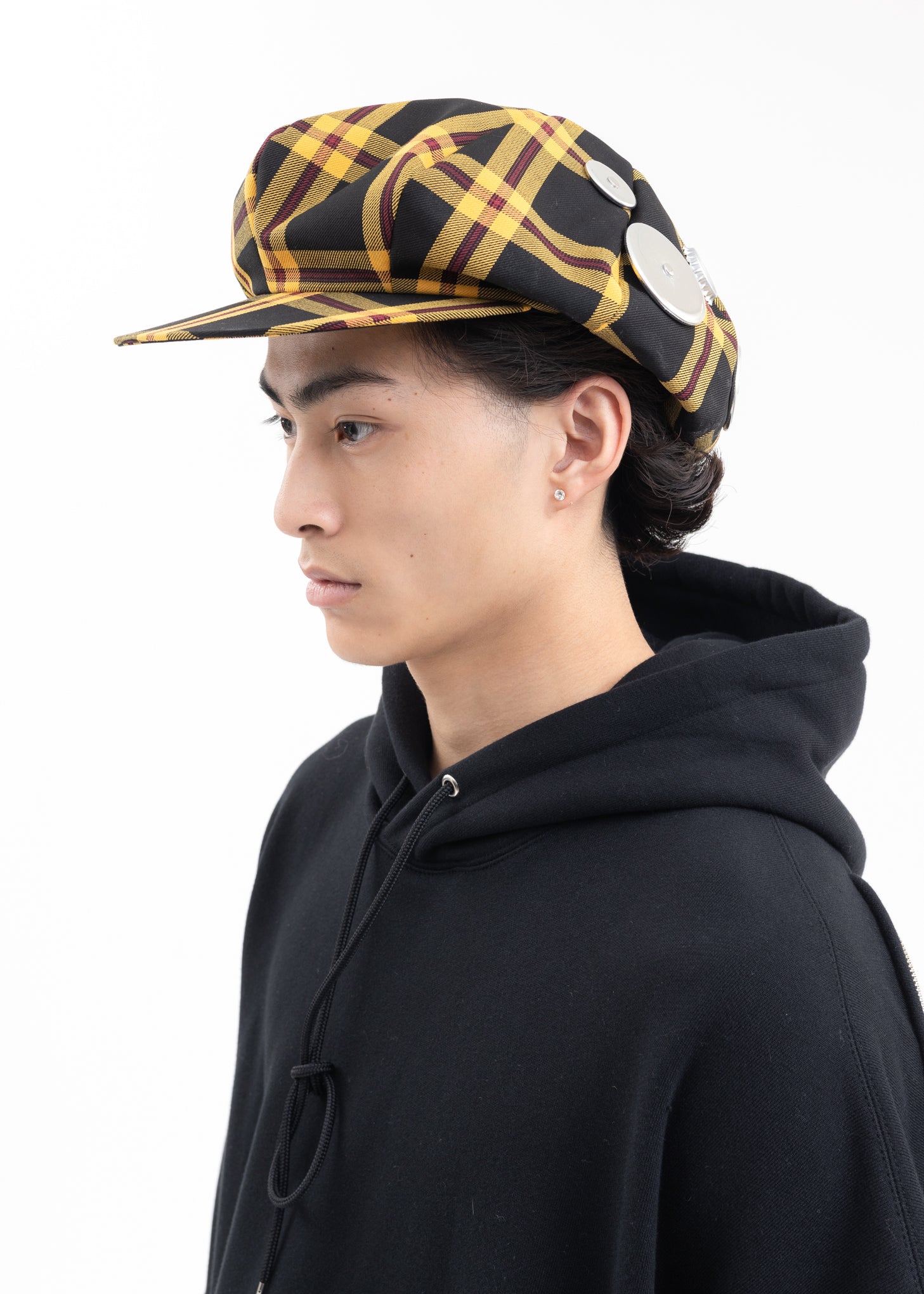 Yellow Tartan Check Metal Badges Casquette KIDILL × CA4LA Collaboration