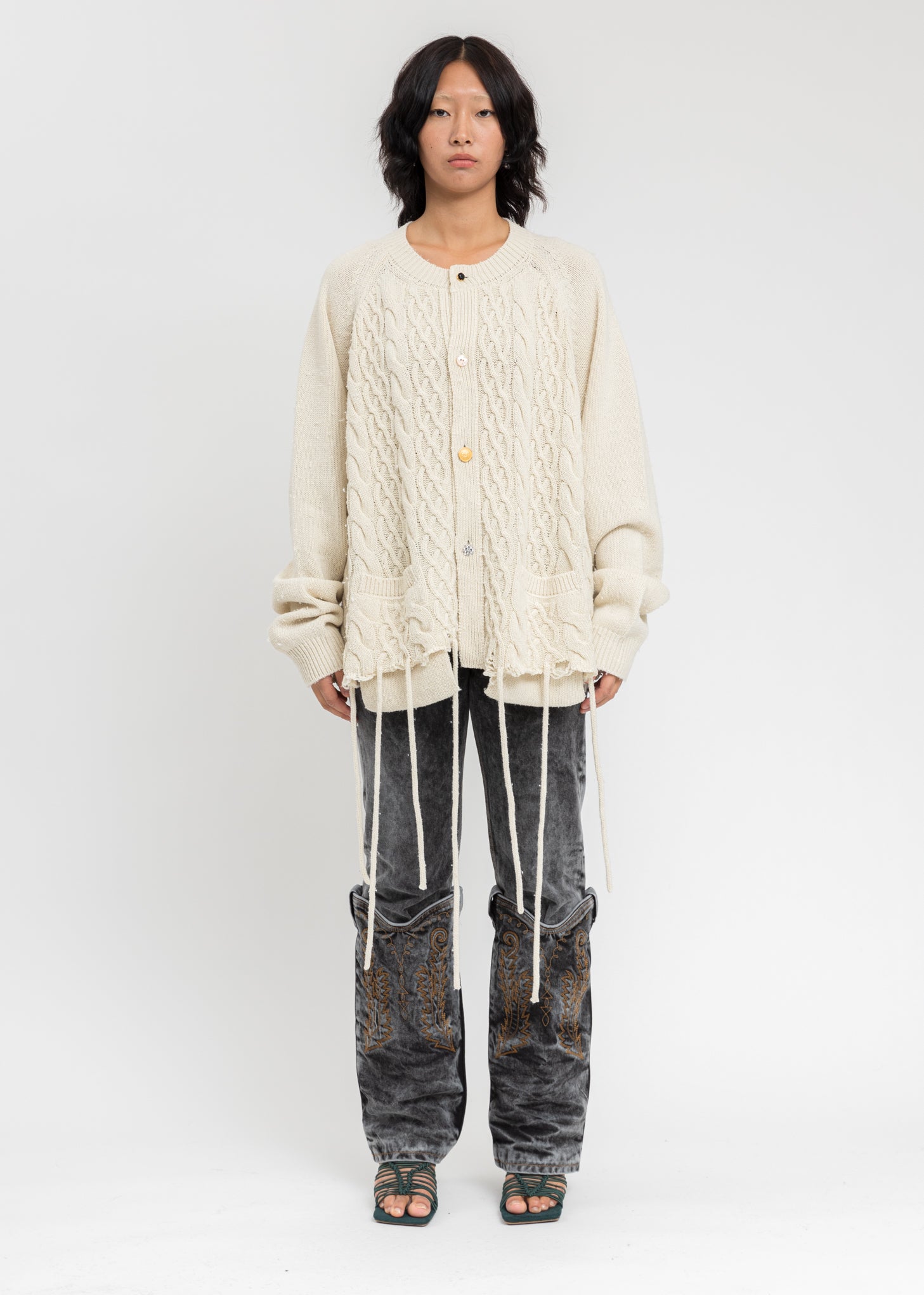 doublet 21aw RECYCLE WOOL CABLE CARDIGAN-