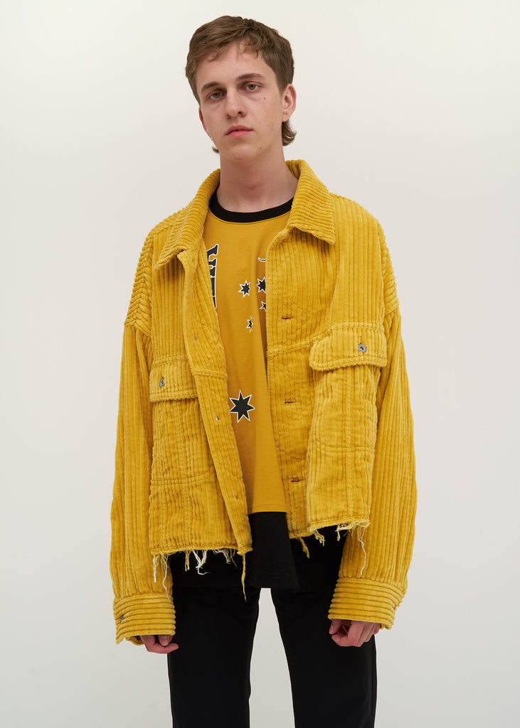 yellow cut off oversized corduroy jacket