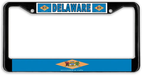 Delaware State Flag Black Metal Car Auto License Plate Frame Holder Black