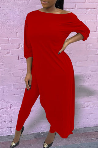 Skew Neck Irregular Hem Solid Two Piece Outfits