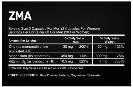 Optimum Nutrition ZMA Facts