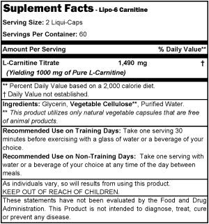 Nutrex Carnitine 60 Caps Facts