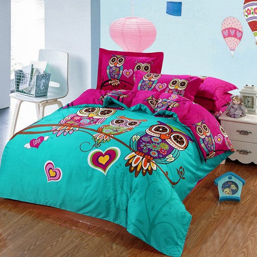 Kids Boys Girls 3d Owl Cat Bedding Set Twin Queen King Size Bed